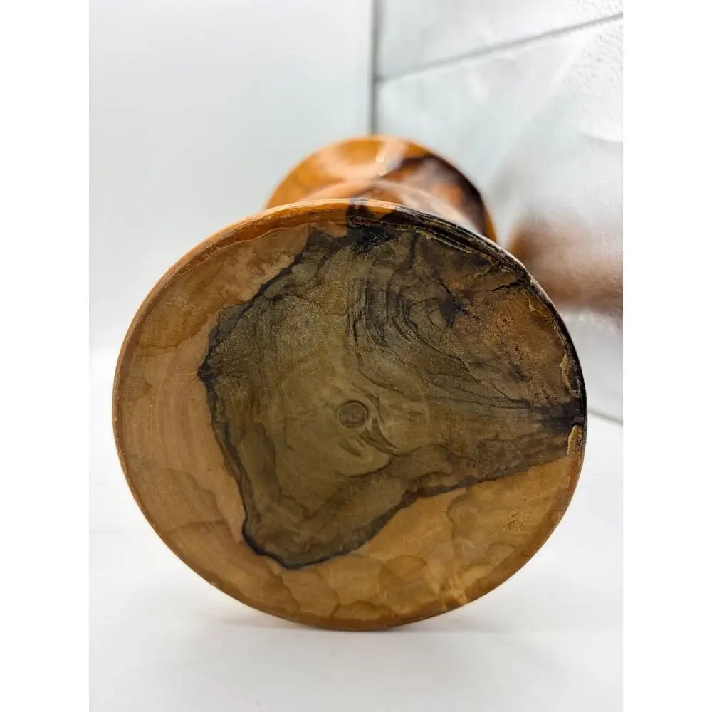Vintage turned olive wood vase. Rustic and hand crafted.
